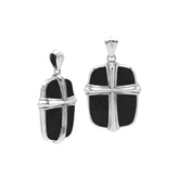 Sterling silver pendant with polished cross design and glossy black shell inlay, handcrafted Bali artisan jewelry for elegant everyday wear.